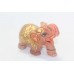 Elephant Figurine Natural Pink Rose Quartz Stone Gold Hand Painted Handmade B390